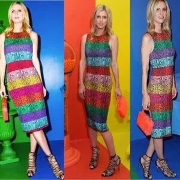 Alice + Olivia Delora Rainbow Snake Print Midi Dress Size 0 XS - Picture 5 of 15